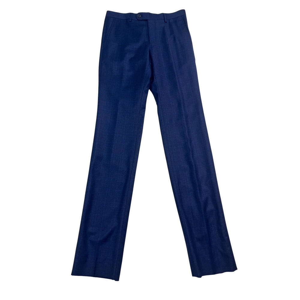 John Varvatos 30x36 Navy Royal Blue Plaid Dress Pants Trousers Flat‎ Front Slim